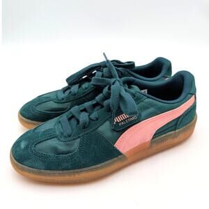 Puma Palermo Satin Sneaker Shoes Lace-Up Women's Green Size US7.5 EU38
